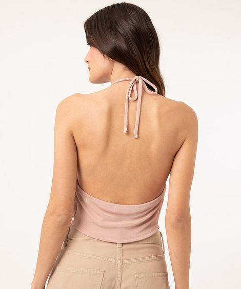 blusa halter degagê com strass rosa