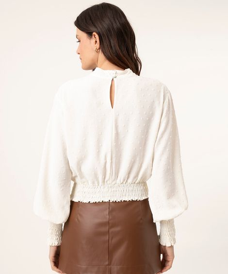 blusa texturizada manga longa bufante off white