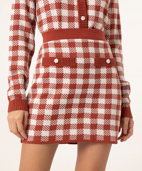 minissaia de tricô vichy  marrom