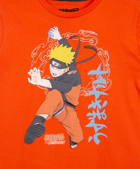 Camiseta Infantil de Algodão Naruto Manga Curta Laranja