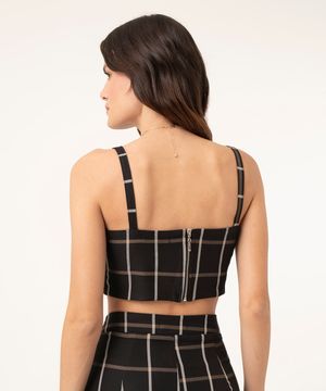 top cropped corset xadrez  preto
