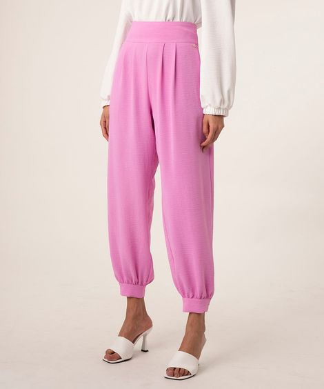 calça slouchy de viscose barra com botão rosa