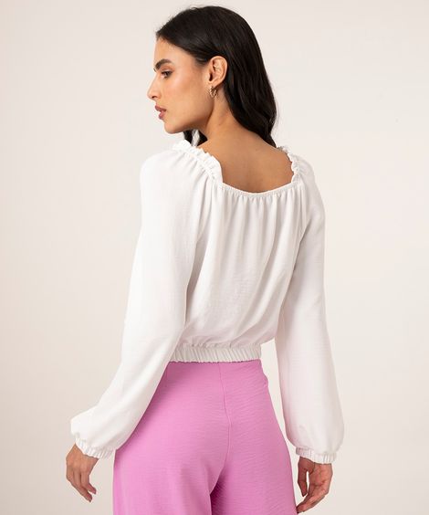 blusa manga longa com babados off white