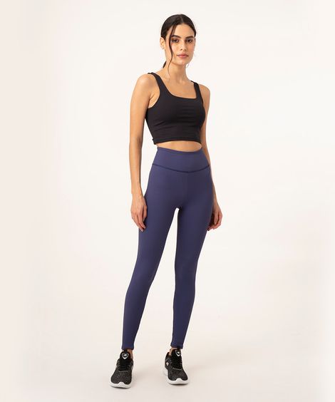 calça legging canelada esportiva azul marinho