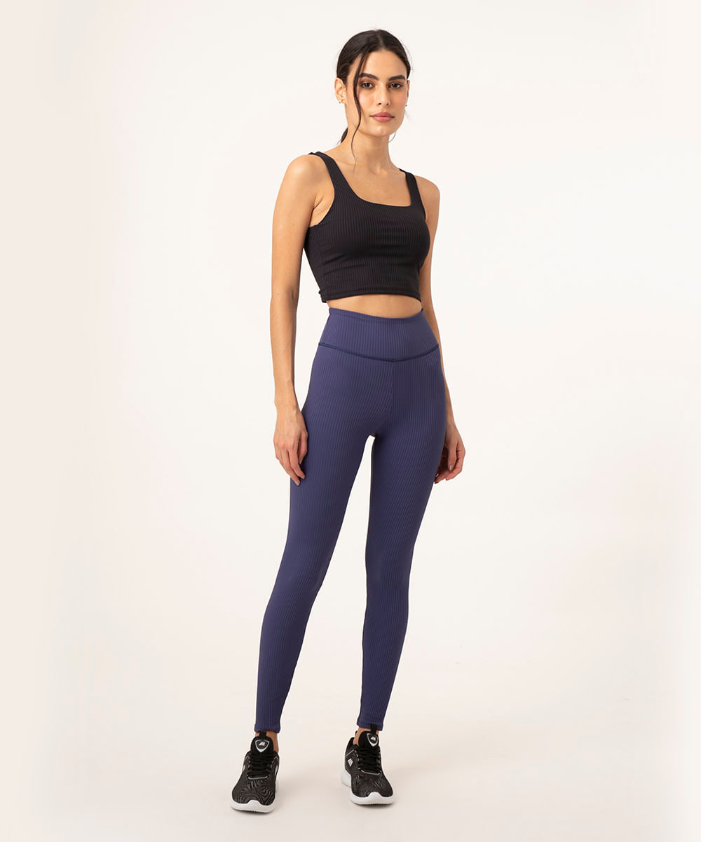 calça legging feminina esportiva ace texturizada azul escuro - C&A