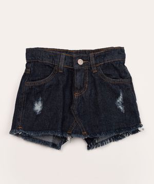 short saia infantil jeans destroyed  azul escuro