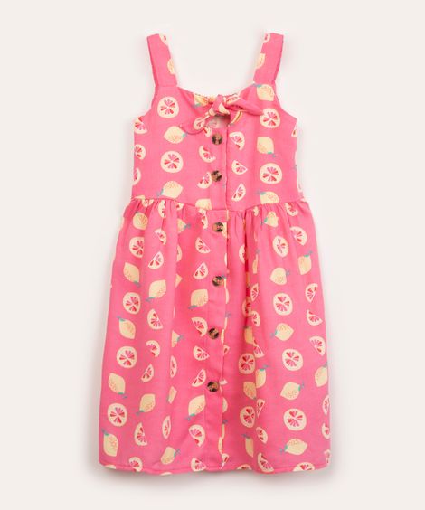 vestido infantil com botões limões rosa