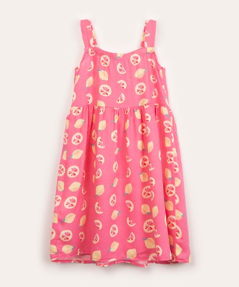 vestido infantil com botões limões rosa