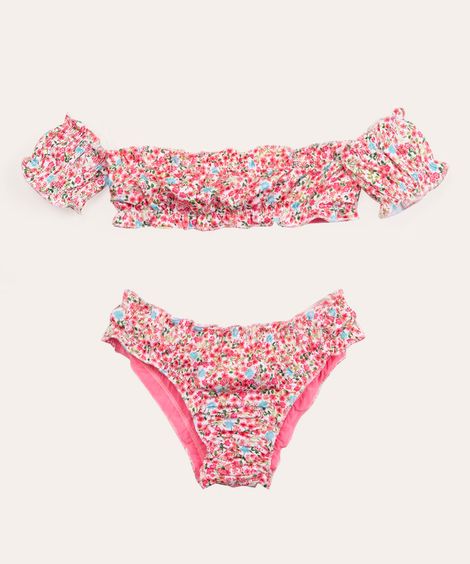 biquíni infantil ciganinha floral com proteção uv50+ multicor