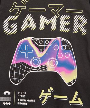 camiseta infantil manga curta gamer  cinza escuro
