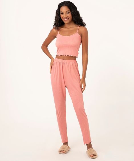 pijama regata longo poá rosa claro