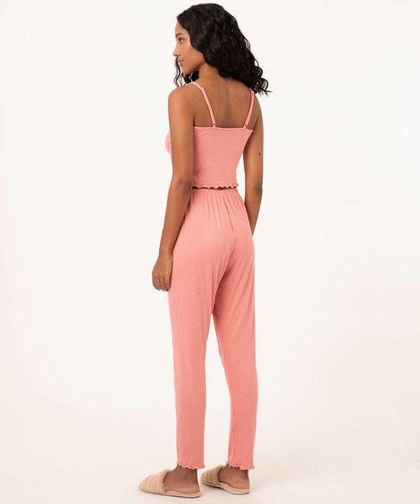 pijama regata longo poá rosa claro