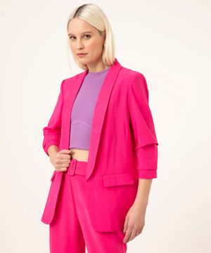 blazer longo manga franzida rosa