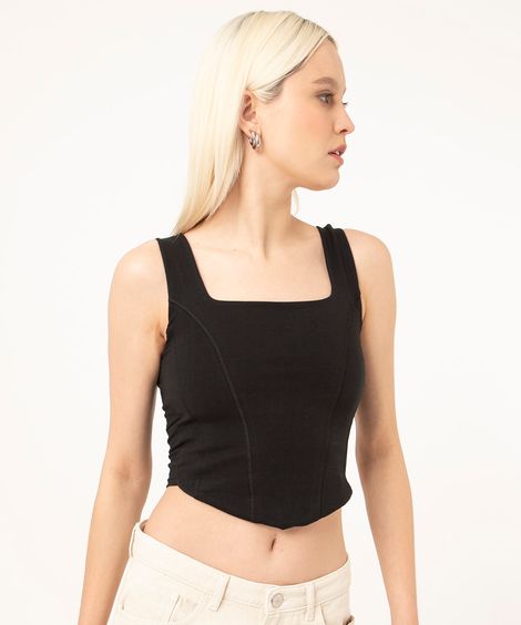 regata cropped corset alça larga preta