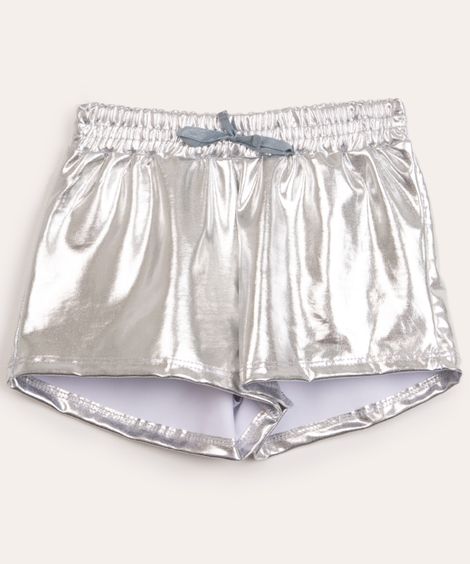 short running infantil de lamê metalizado prata