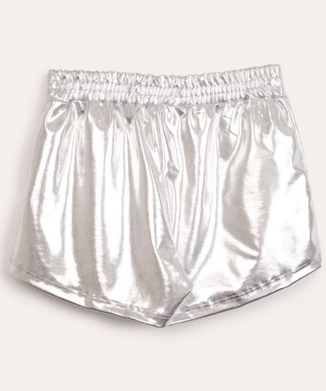 short running infantil de lamê metalizado prata