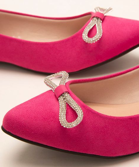 sapatilha bico fino laço de strass moleca pink