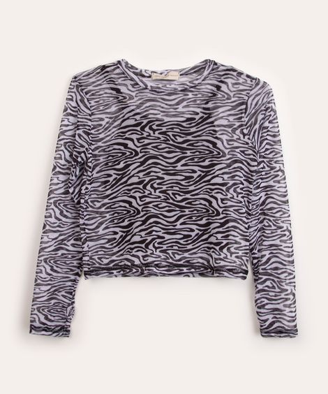 blusa juvenil de tule animal print preta