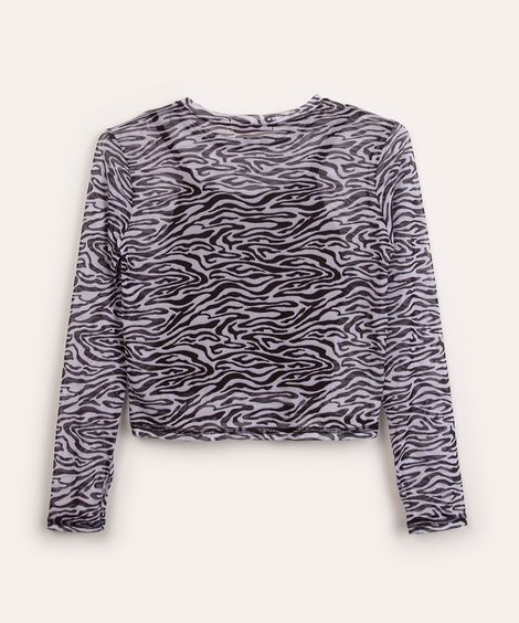 blusa juvenil de tule animal print preta