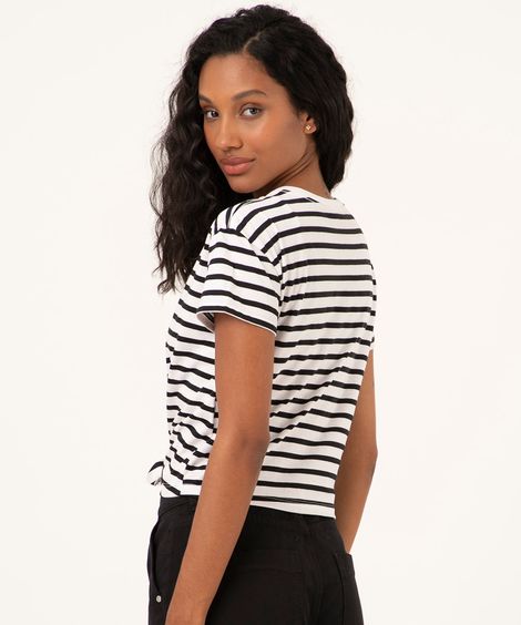 camiseta manga curta listrado com nó off white