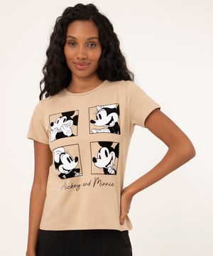 camiseta de algodão mickey e minnie kaki