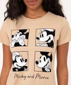 camiseta de algodão mickey e minnie kaki