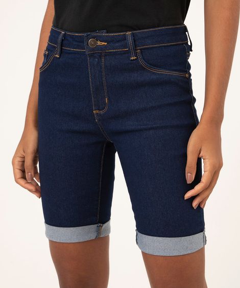 bermuda jeans ciclista cintura baixa azul escuro