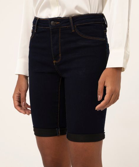 bermuda jeans ciclista cintura baixa azul escuro