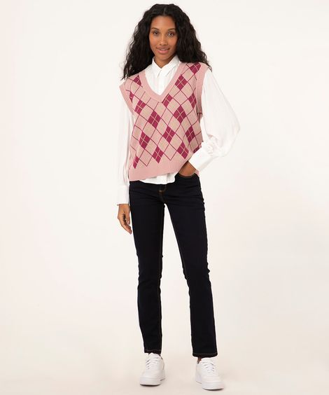 calça jeans reta feminina cintura alta azul