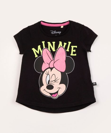 blusa infantil manga curta minnie preta
