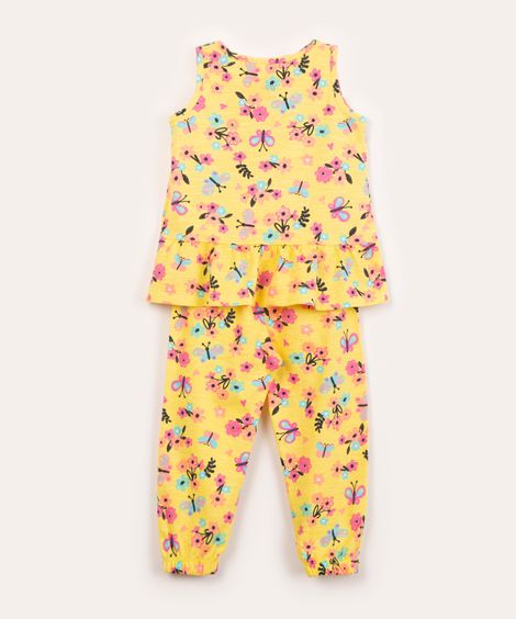 conjunto infantil blusa + calça floral borboleta  amarelo