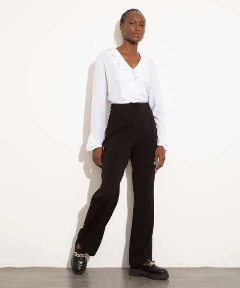 camisa de viscose com babados mindset off white