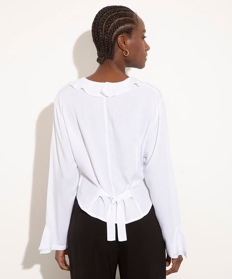 camisa de viscose com babados mindset off white