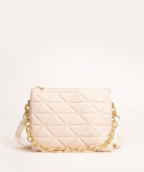 bolsa transversal matelassê com corrente off white