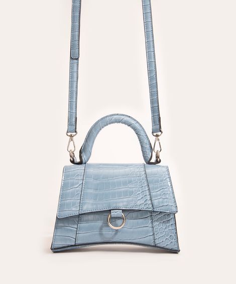 bolsa transversal croco com alça de mão azul