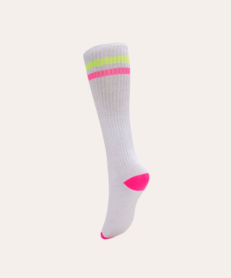 meia infantil cano alto 3/4 listrada branco