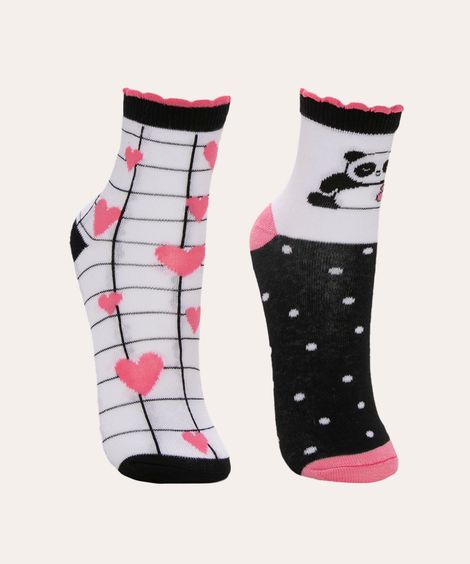 kit de 2 pares de meias infantis cano médio estampadas multicor