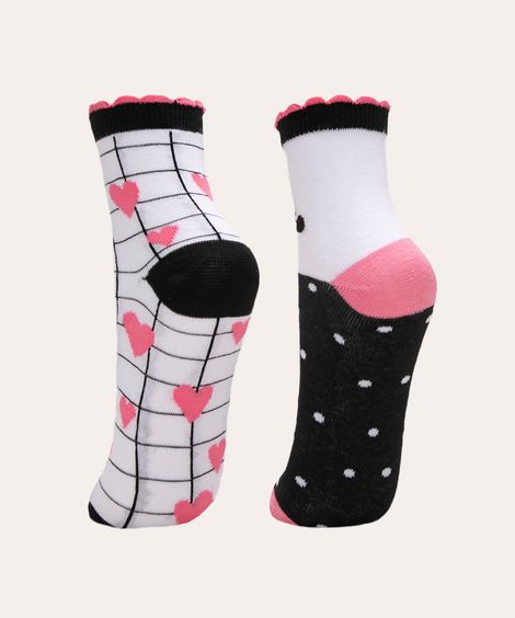 kit de 2 pares de meias infantis cano médio estampadas multicor