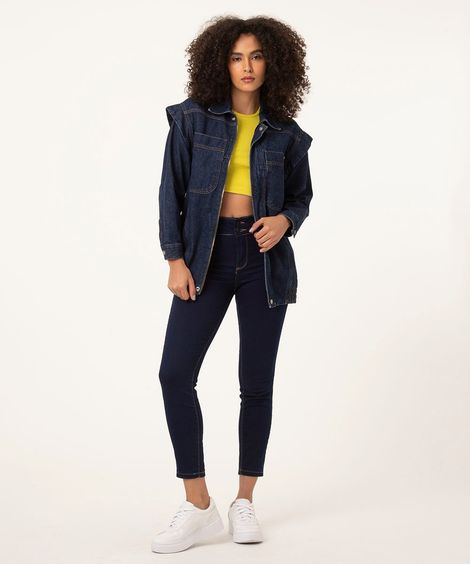 calça skinny jeans feminina cintura média azul