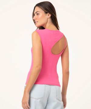 blusa canelada assimétrica cropped pink