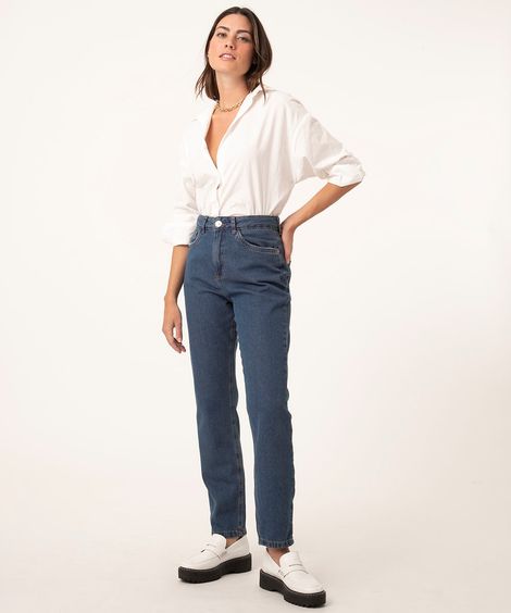 calça jeans mom feminina cintura alta azul