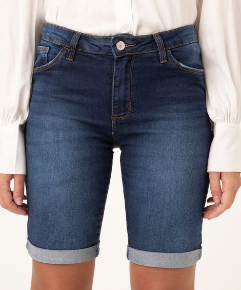bermuda jeans ciclista cintura baixa azul escuro