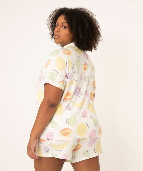 pijama plus size americano estampado frutas manga curta off white