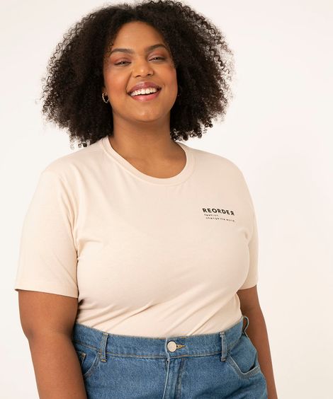 camiseta de algodão plus size reorder + mindset bege claro