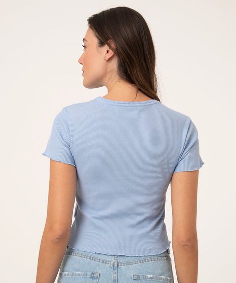 blusa baby look decote redondo azul