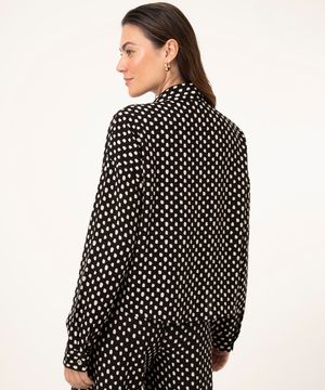 camisa manga longa cropped poá preta