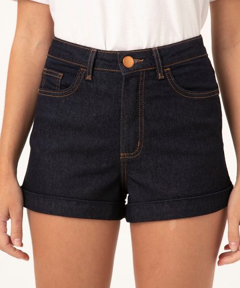 short jeans hot pant cintura super alta azul escuro