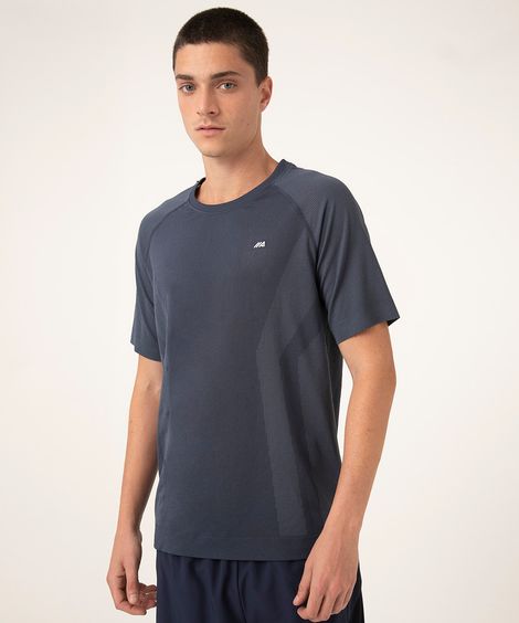 camiseta esportiva manga curta sem costura azul marinho