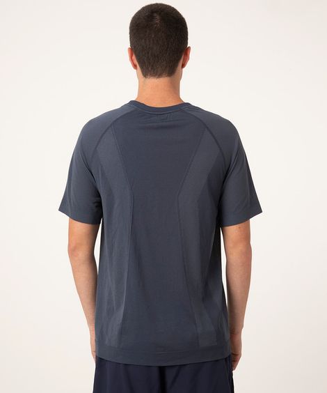 camiseta esportiva manga curta sem costura azul marinho