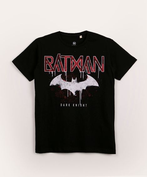 camiseta juvenil de algodão batman preta